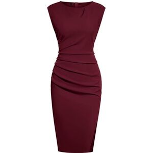 Red Sleeveless Sheath Midi Dress for Cocktail